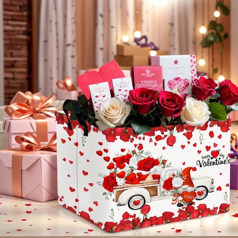 SETAMA Cute Large Valentine's Day Gift Basket Empty Heart Decor Storage Bin for Kid Baby Room Décor (White Truck Roses) - Image 4